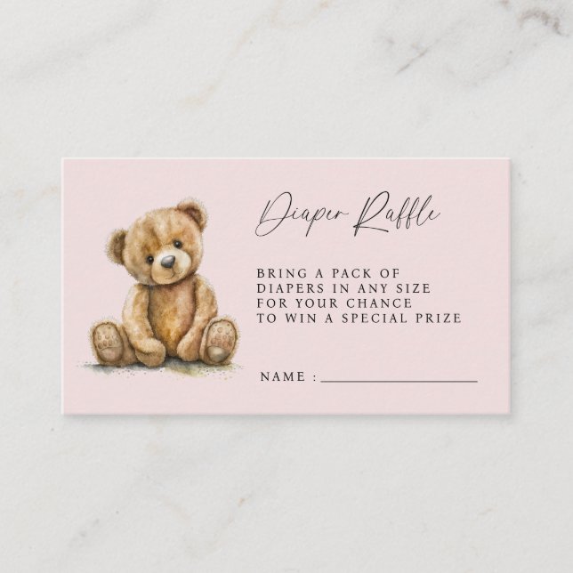 Carte D'accompagnement Teddy Bear Blush rose Girl Douche Déchets Raffle (Devant)