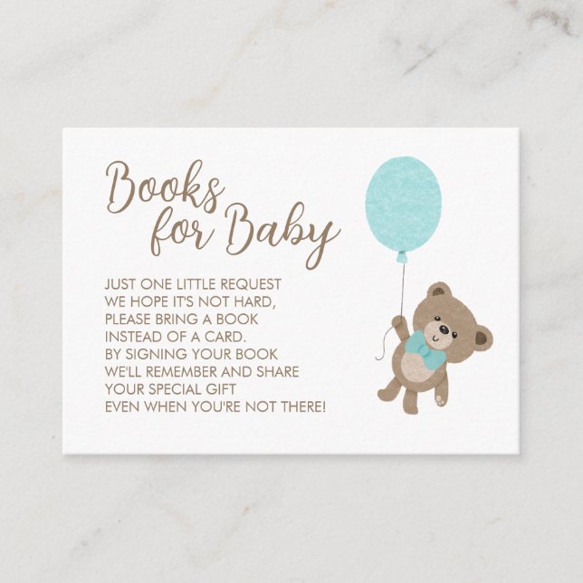 Carte D'accompagnement Teddy Bear Boy Baby shower Blue Balloon Livres (Devant)