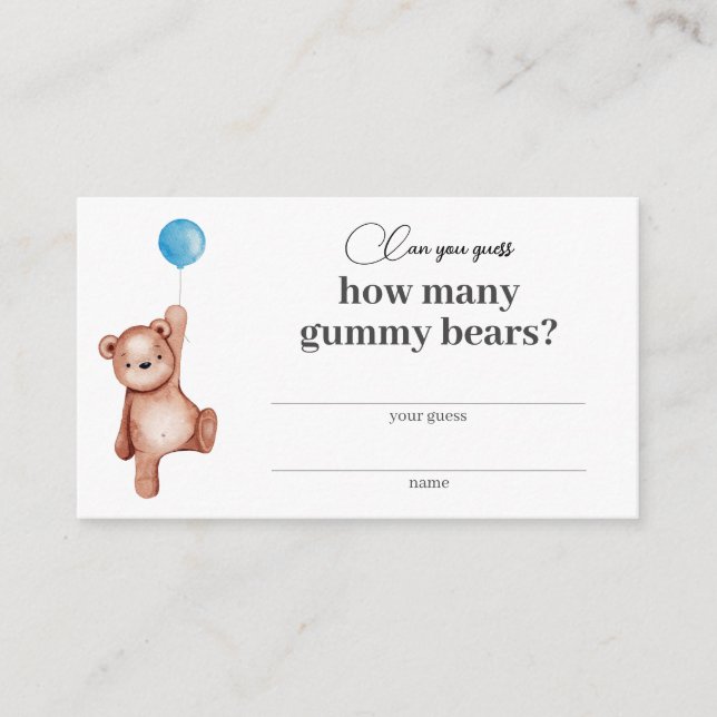 Carte D'accompagnement Teddy Bear Boy Baby shower Combien d'ours de gomme (Devant)