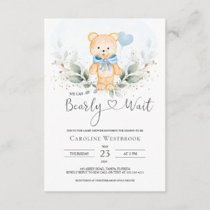 Carte D'accompagnement Teddy Bear Boy, Baby shower de feuillage vert