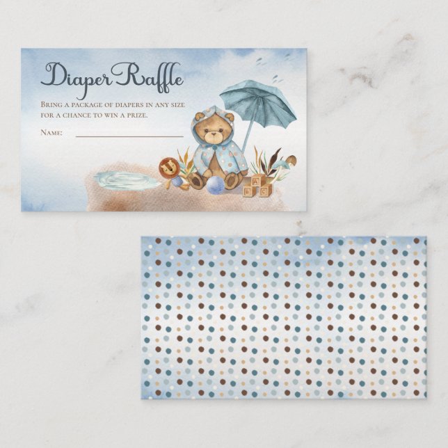 Carte D'accompagnement Teddy Bear Boy Baby shower Déchets Raffle (Devant / Derrière)