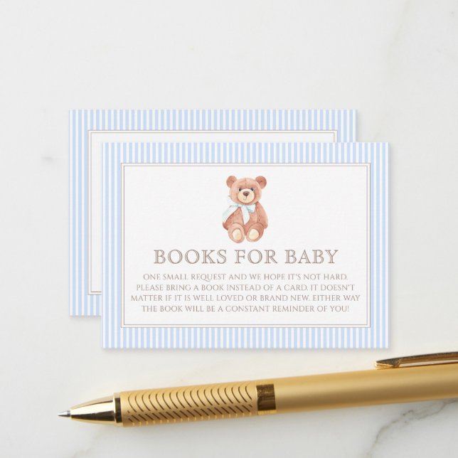 Carte D'accompagnement Teddy Bear Boy Classic Baby showers Livres Pour Ba (Devant/Arrière en situation)