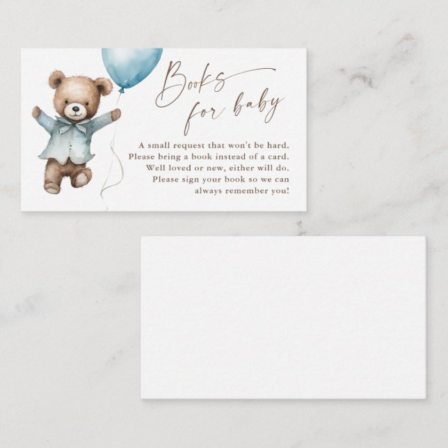 Carte D'accompagnement Teddy Bear Boys Baby shower Books for Baby (Devant / Derrière)