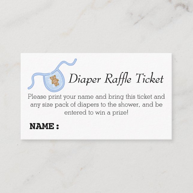 Carte D'accompagnement Teddy Bear Boys Baby shower Déchets Raffle Ticket (Devant)