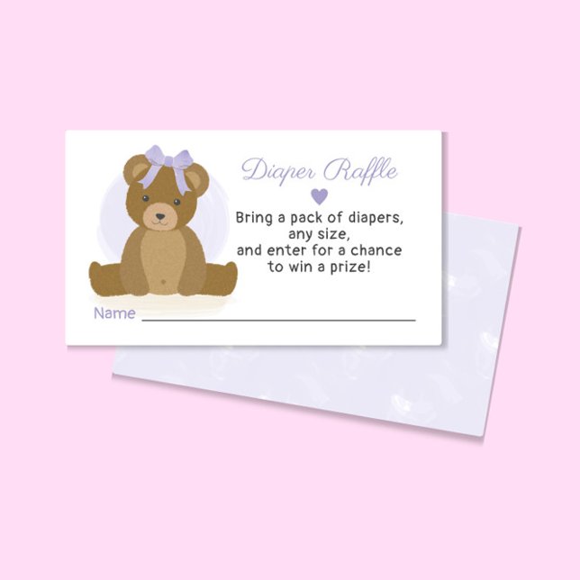 Carte D'accompagnement Teddy Bear Diaper Raffle Ticket Girl Baby shower (Créateur téléchargé)