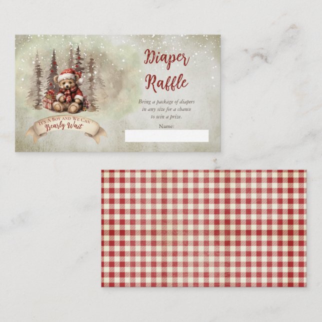 Carte D'accompagnement Teddy Bear Holiday Boy Baby shower Déchets Raffle (Devant / Derrière)