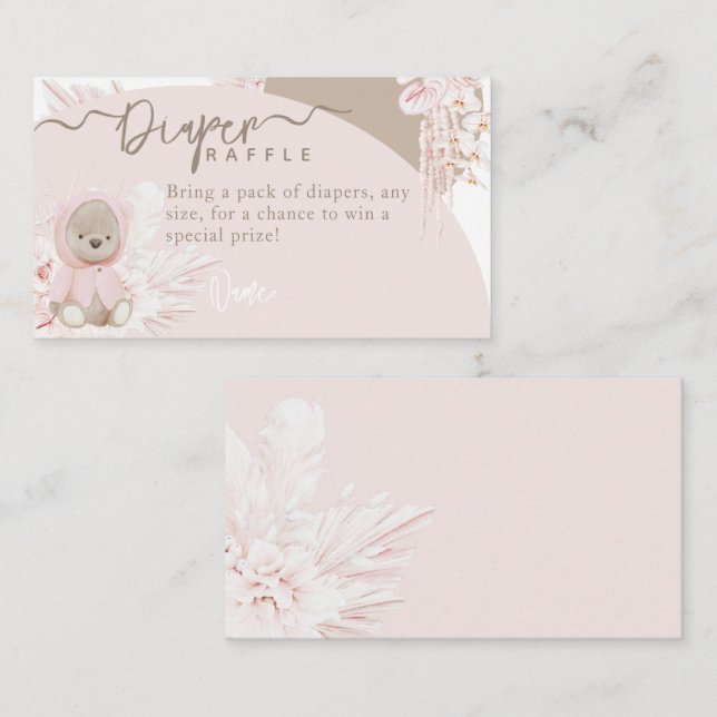 Carte D'accompagnement Teddy Bear Moderne Boho Pink Baby shower Diaper (Devant / Derrière)
