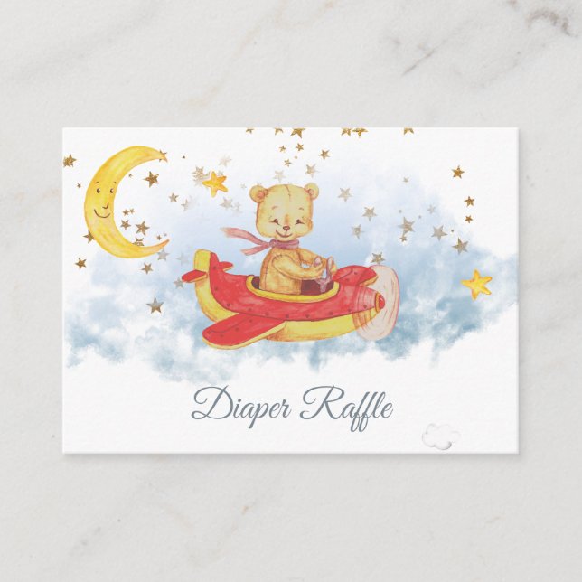 Carte D'accompagnement *~* Teddy Bear Plane Lune Stars Diaper Raffin (Devant)