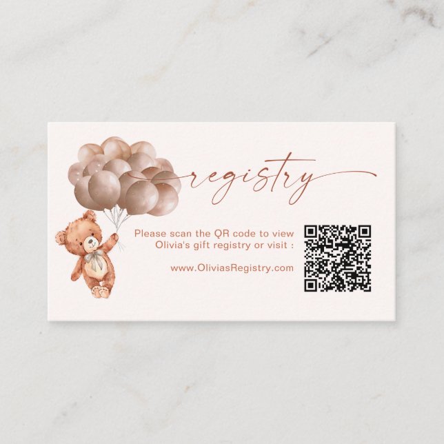 Carte D'accompagnement Teddy Bear Registre du code QR neutre par rapport  (Devant)