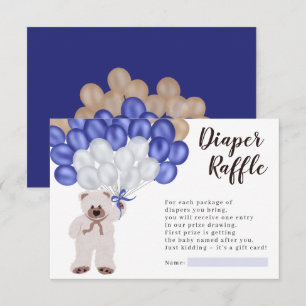 Carte D'accompagnement Teddy ours bleu marine ballon diaper tombola douch