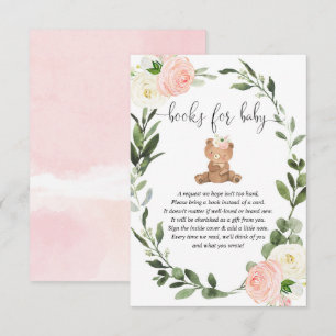 Carte D'accompagnement Teddy ours vert vert rose bouquins fleuris bébé fi