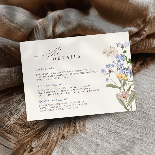 Carte D'accompagnement Temple de mariage fleur sauvage coloré Détails du  (Colorful Spring Wildflower Meadow Wedding Details Enclosure Card)