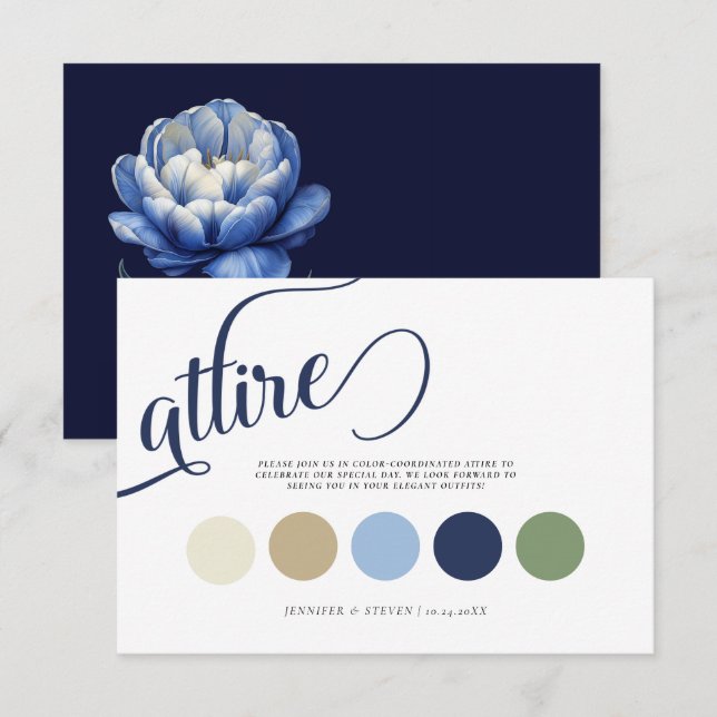 Carte D'accompagnement Tenue de mariage élégant bleu marine en tulipe (Devant / Derrière)