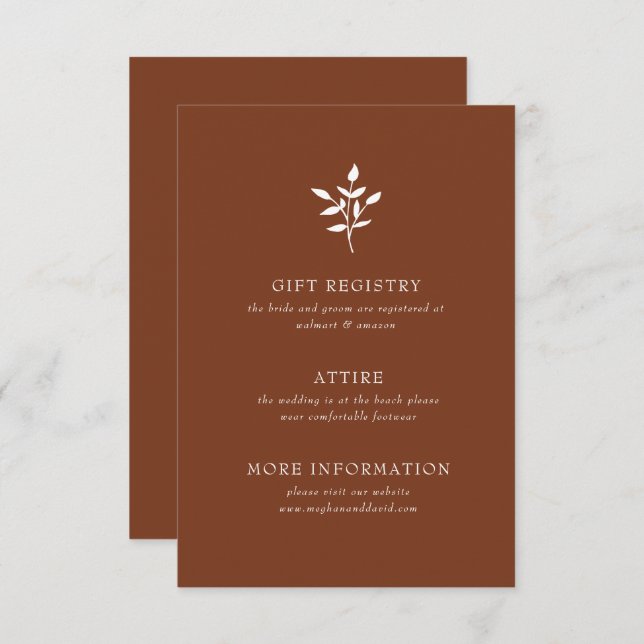 Carte D'accompagnement Teracotta rustique Simple Mariage botanique modern (Devant / Derrière)