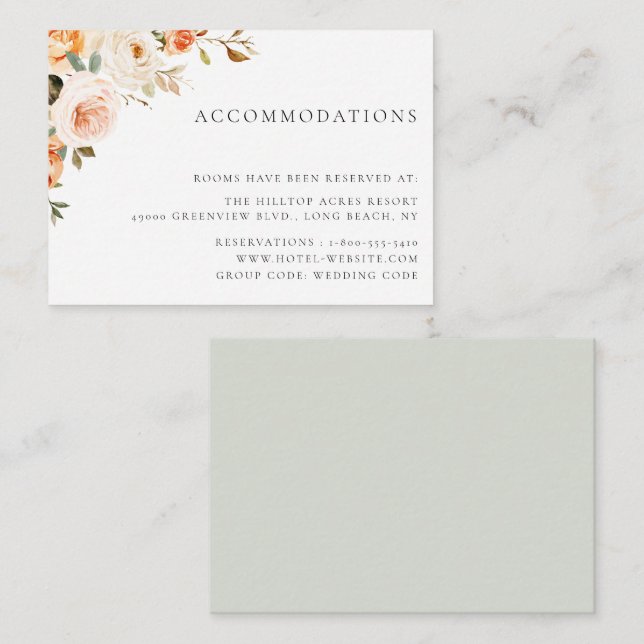 Carte D'accompagnement Terme Automne Floral Mariage Logements (Devant / Derrière)