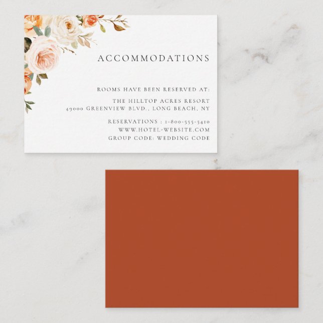 Carte D'accompagnement Terme Automne Floral Mariage Logements (Devant / Derrière)