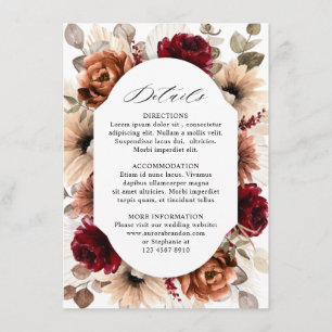Carte D'accompagnement Terracotta Burgundy Mauve Floral Mariage géométriq