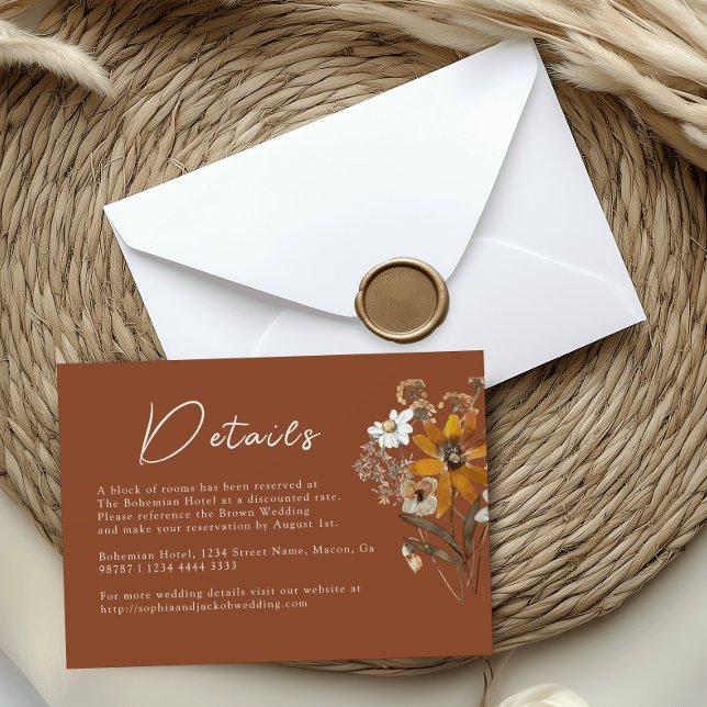 Carte D'accompagnement Terracotta Fleur sauvage Boho Détails du Mariage d (Créateur téléchargé)