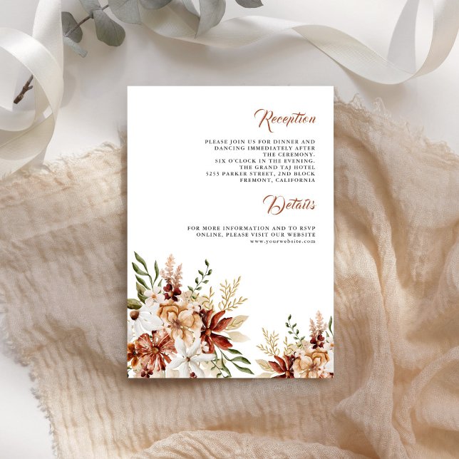 Carte D'accompagnement Terracotta Floral Fleur sauvage Blanc Détails Mari (Créateur téléchargé)