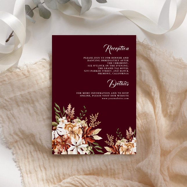 Carte D'accompagnement Terracotta Floral Fleur sauvage Bourgogne Mariage (Créateur téléchargé)