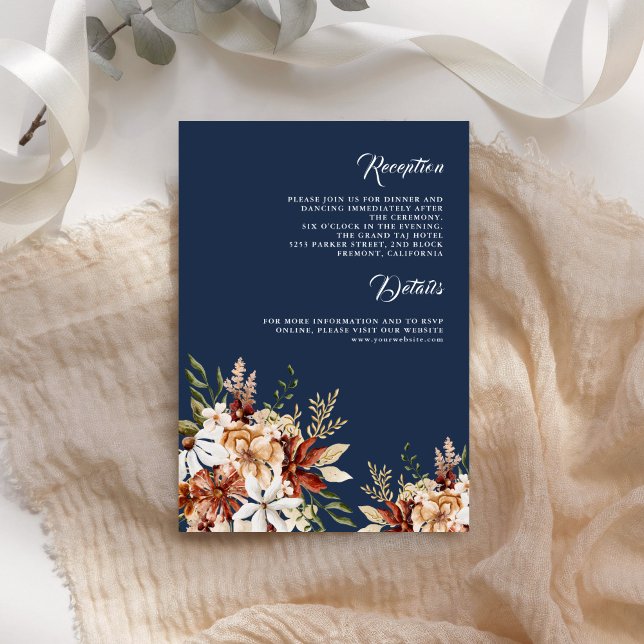 Carte D'accompagnement Terracotta Floral Fleur sauvage Marine Mariage ble (Créateur téléchargé)