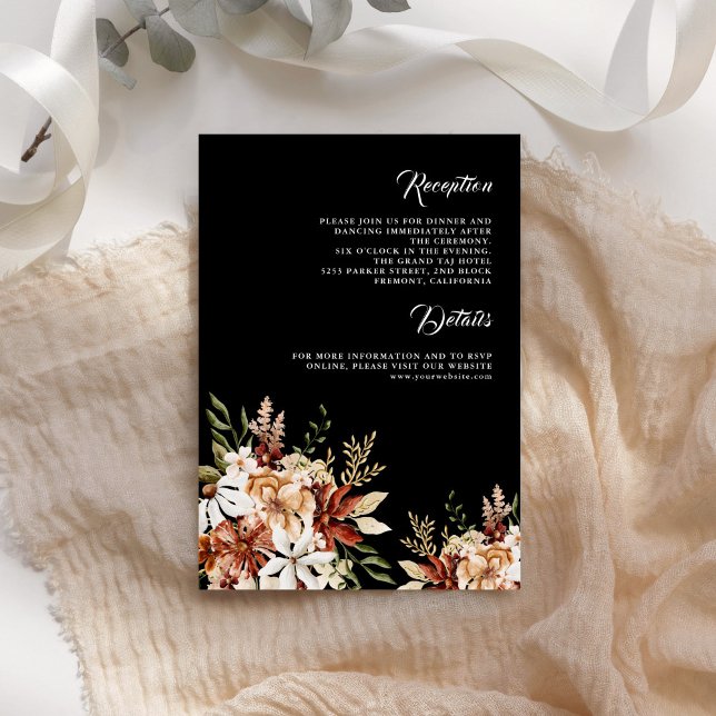 Carte D'accompagnement Terracotta Floral Fleur sauvage noir Détails Maria (Créateur téléchargé)