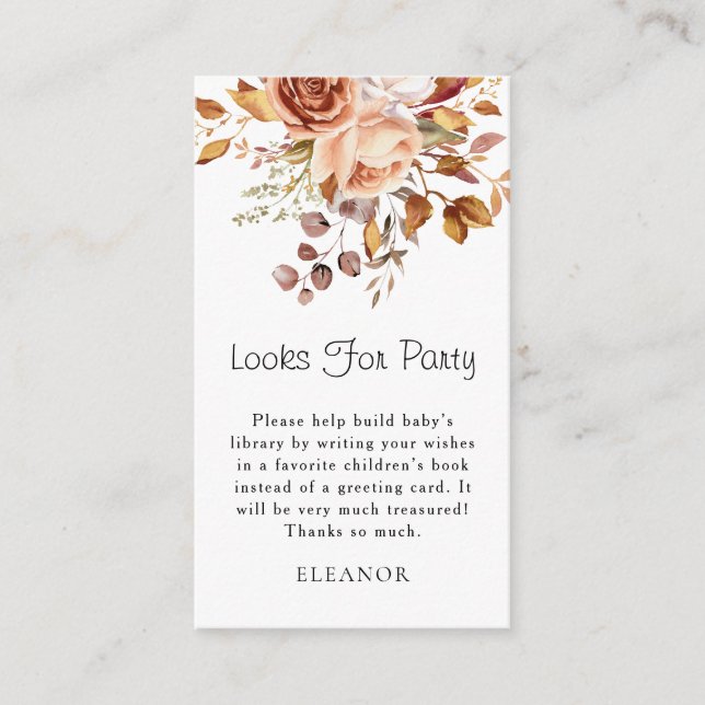 Carte D'accompagnement Terracotta Florals Livres Pour Baby shower (Devant)