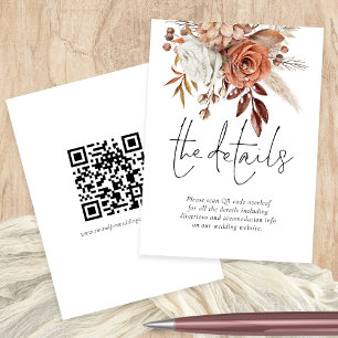 Carte D'accompagnement Terracotta Florals QR Code Détails du Mariage