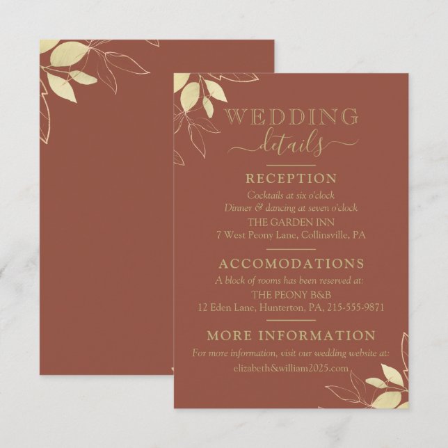 Carte D'accompagnement Terracotta & Gold Foliage Mariage botanique modern (Devant / Derrière)