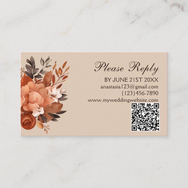 Carte D'accompagnement Terracotta légère et Mariage orange brûlé (Devant)