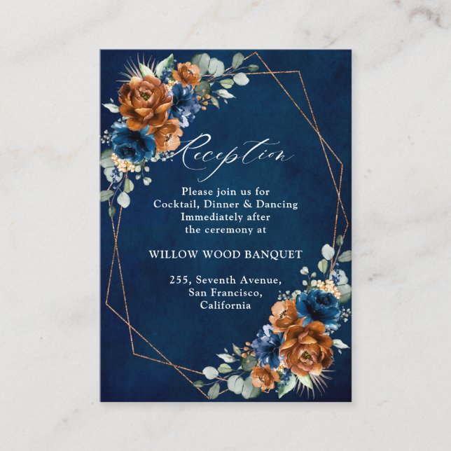 Carte D'accompagnement Terracotta Marine Bleu Géométrique Mariage Récepti (Devant)