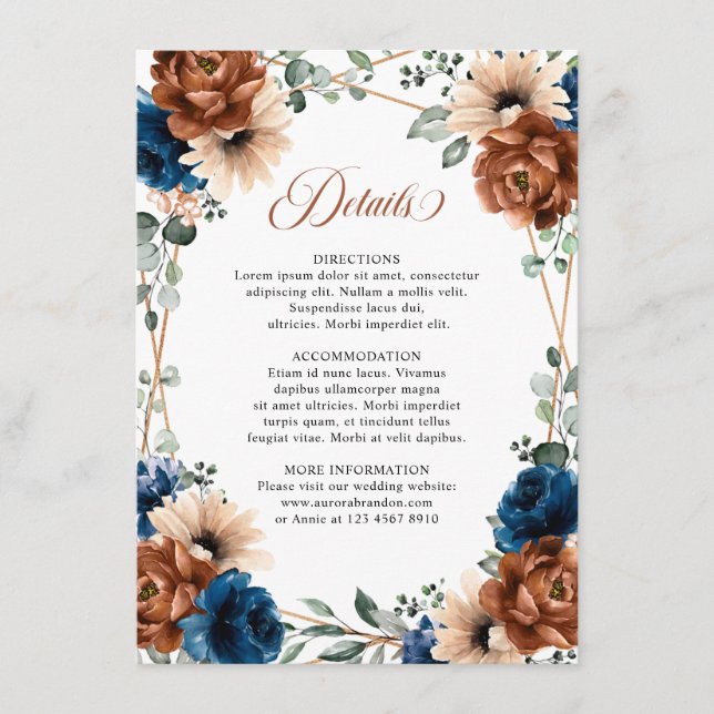 Carte D'accompagnement Terracotta Marine Greenery Détails du Mariage géom (Devant)