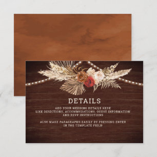 Carte D'accompagnement Terracotta Maroon Floral Pampas Détails du Mariage