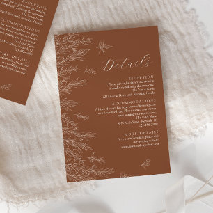 Carte D'accompagnement Terracotta moderne Minimal Feuille Détails Mariage