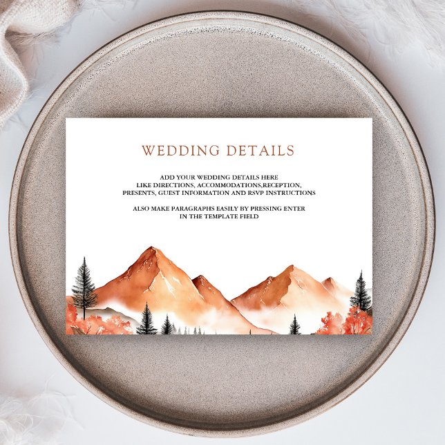 Carte D'accompagnement Terracotta Mountain Forest Détails du Mariage (Créateur téléchargé)