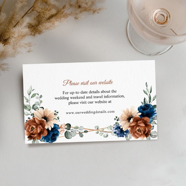 Carte D'accompagnement Terracotta Navy Blue Greenery Détails du site web (Terracotta Navy Blue Greenery Website Details Enclosure Card)