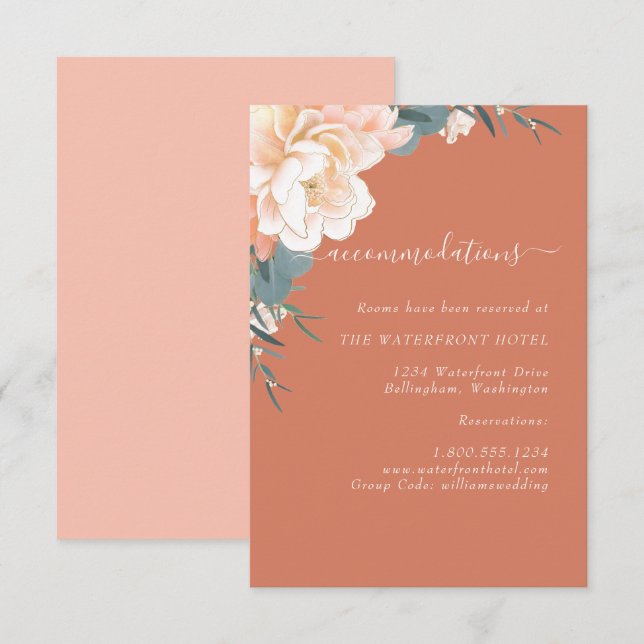 Carte D'accompagnement Terracotta Peach Gold Floral Mariage Logement (Devant / Derrière)
