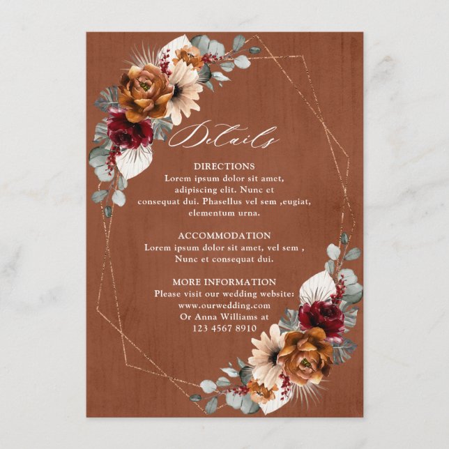 Carte D'accompagnement Terracotta Sage Bourgogne Floral Mariage géométriq (Devant)