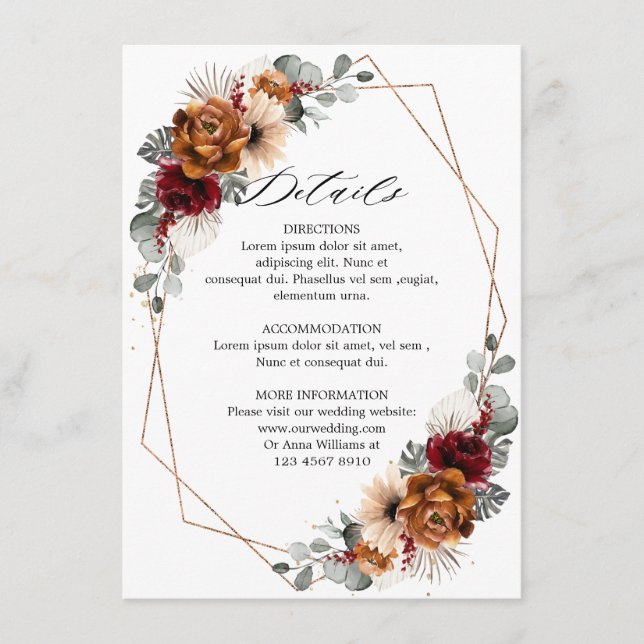 Carte D'accompagnement Terracotta Sage Bourgogne Floral Mariage géométriq (Devant)