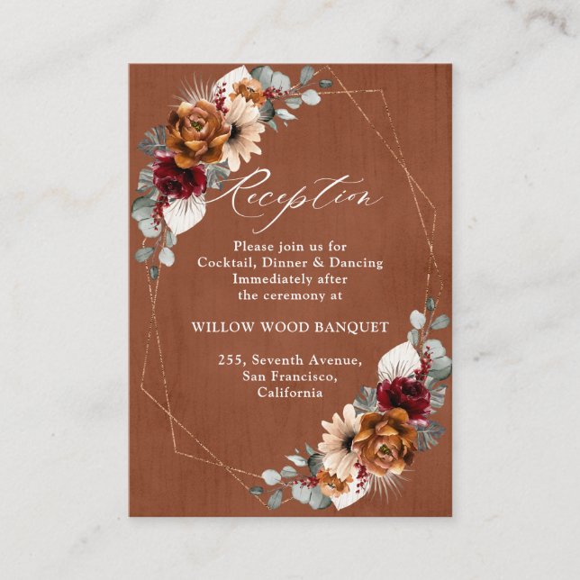 Carte D'accompagnement Terracotta Sage Bourgogne Floral Mariage géométriq (Devant)