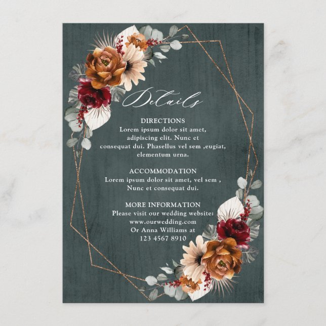 Carte D'accompagnement Terracotta Sage Bourgogne Floral Mariage géométriq (Devant)