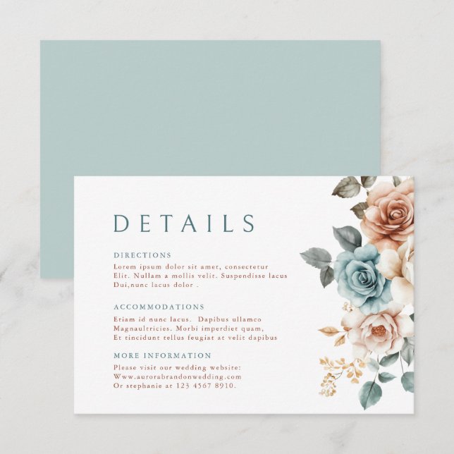 Carte D'accompagnement Terracotta Turquoise Neutre Aquarelle mariage flor (Devant / Derrière)
