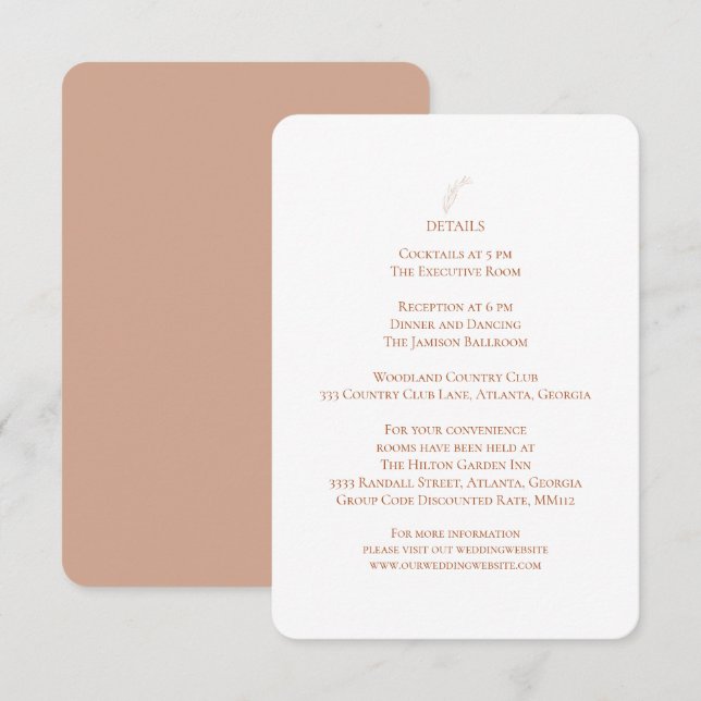 Carte D'accompagnement Terracotta White Wedding Détails Accueil (Devant / Derrière)