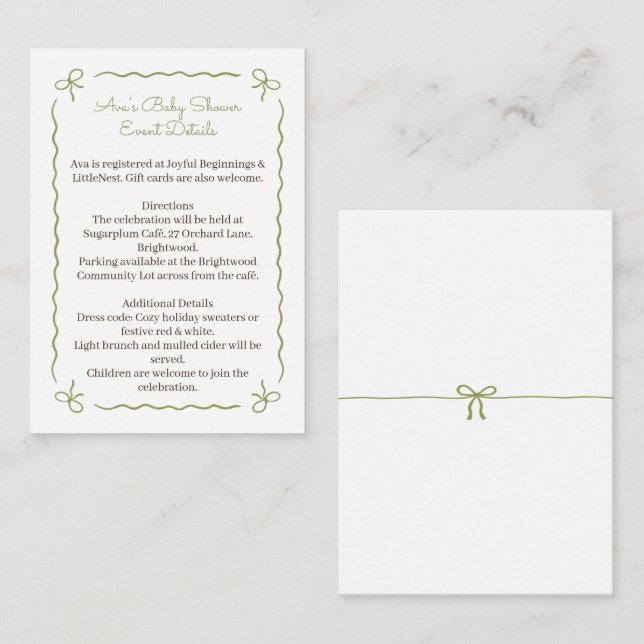 Carte D'accompagnement Thanksgiving Cosy Baby shower Girl | Ligne (Devant / Derrière)