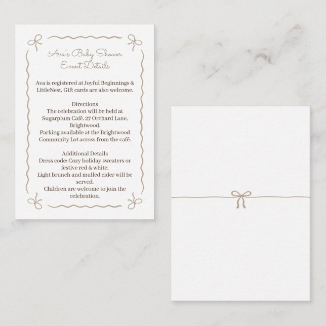 Carte D'accompagnement Thanksgiving Cosy Baby shower Girl | Ligne (Devant / Derrière)
