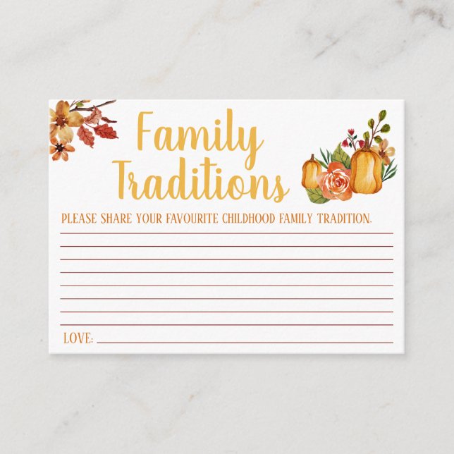 Carte D'accompagnement Thanksgiving, Traditions familiales Jeu, Baby show (Devant)
