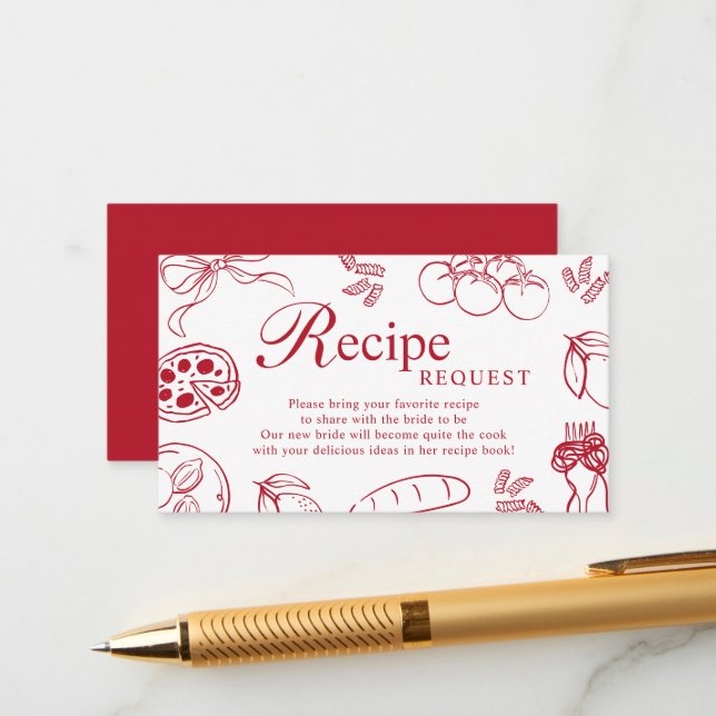 Carte D'accompagnement That’s Amore Red Bridal Shower Recipe Card (Devant/Arrière en situation)