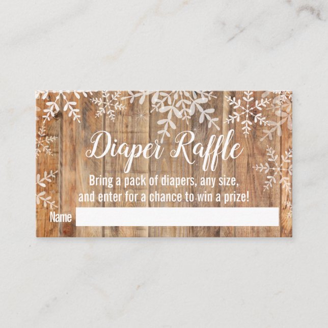 Carte D'accompagnement Ticket de Baby shower à feuillets de neige rustiqu (Devant)