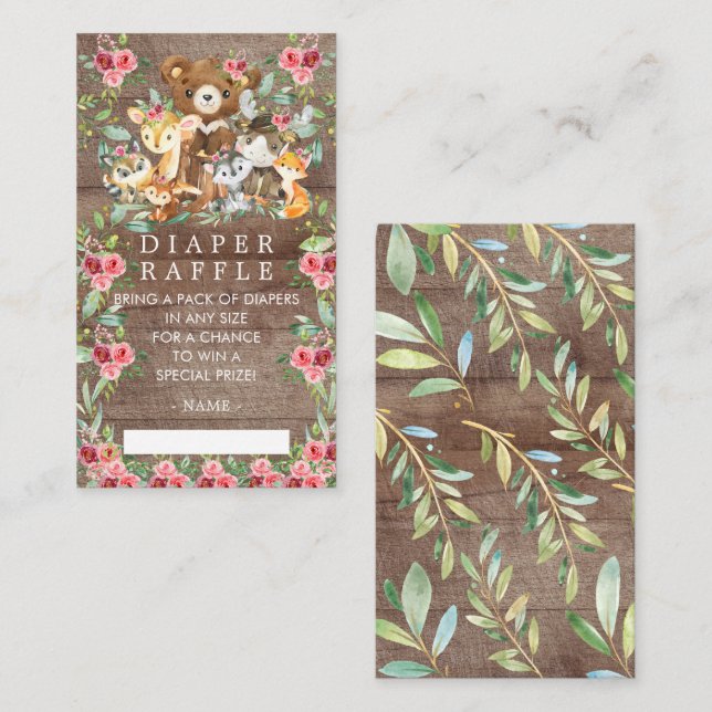 Carte D'accompagnement Ticket de Baby shower de couches Woodland Friends (Devant / Derrière)