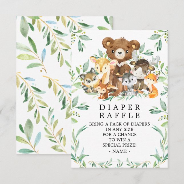 Carte D'accompagnement Ticket de Baby shower de couches Woodland Friends (Devant / Derrière)